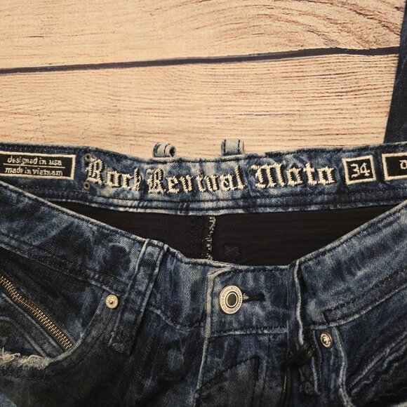 Rock Revival Moto Daviday Jeans Men's Destruction Blue Tie Dye Zippers Stretch - Picture 13 of 16